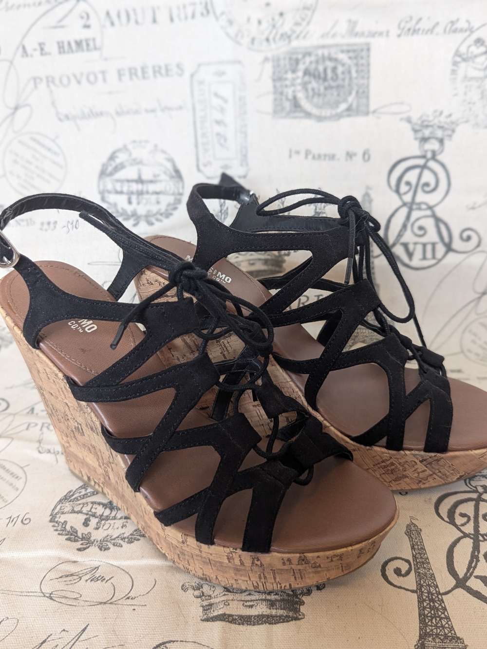 Mossimo Supply Co. Black Lace-Up Cork Wedge Sandals Size 8.5